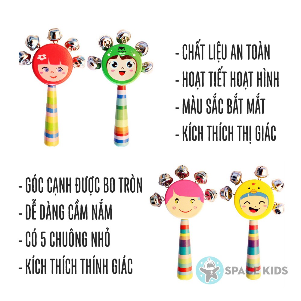 Đồ Chơi Trống Lắc Tay Búp Bê Bằng Gỗ Cho Bé