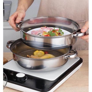 Nồi hấp inox 2 tầng nắp kính size 28 cm