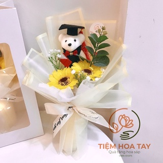 Set quà gấu bông tốt nghiệp phối hoa hướng dương kèm túi thiệp