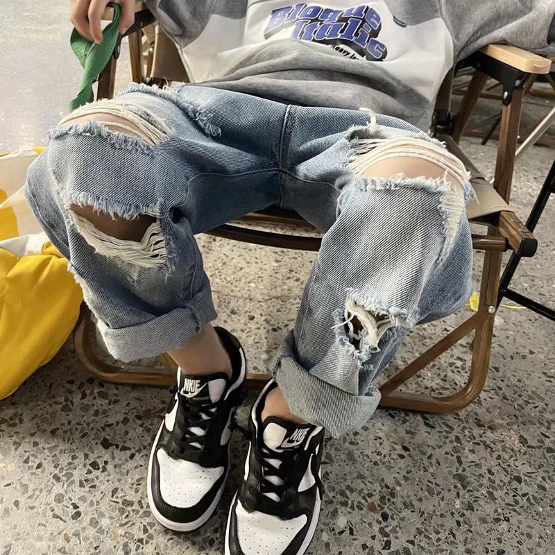 Quần jean BXPB dài thiết kế rách gối thời trang mùa hè cá tính dành cho bé trai 3-15 tuổi