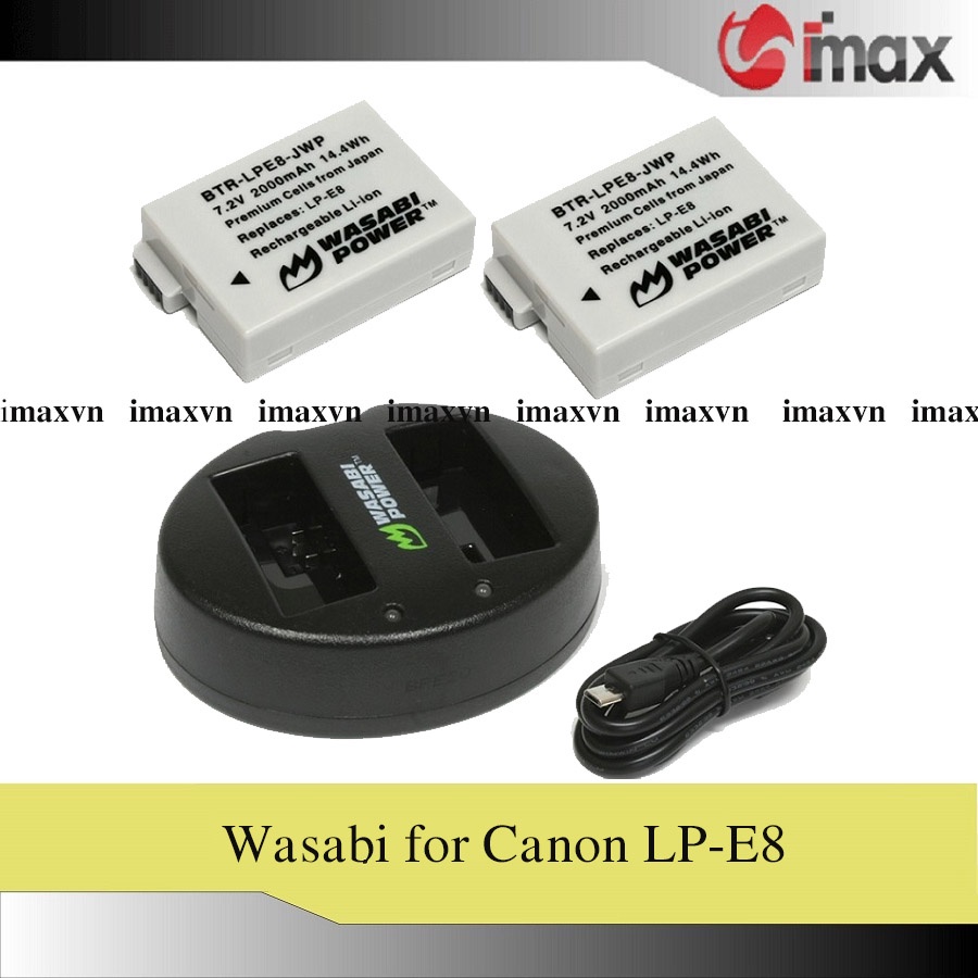 Bộ 02 pin + 01 sạc Wasabi for Canon LP-E8