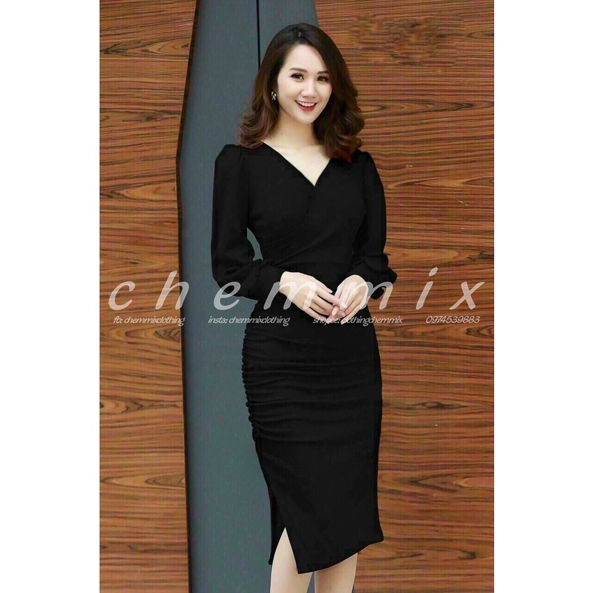 Đầm body tay dài cổ tim kiểu bút chì ChemMix thiết kế siêu xinh cho nàng dự tiệc, dạ hội