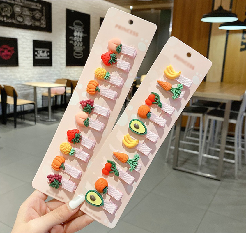 Set 10 kẹp tóc hình hoa quả đáng yêu cho bé gái