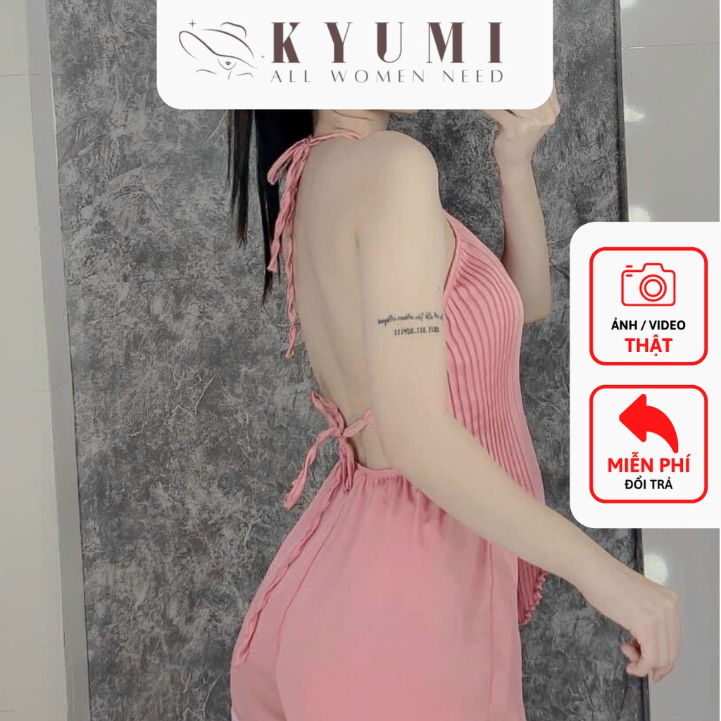 Đồ ngủ sexy yếm dập ly KYUMI Official, chất liệu lụa satin, freesize 40-65kg tùy chiều cao, kèm quần ren gợi cảm 001 | BigBuy360 - bigbuy360.vn