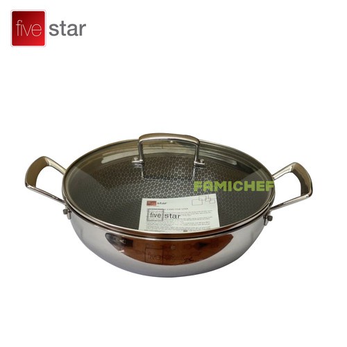 Chảo Chống Dính Fivestar -Blackcube 26cm -2 Quai, Sâu Lòng, inox 304-3 Lớp-Vung Kính-Đun Từ-Bền,Đẹp,Chính Hãng-BH 5 Năm