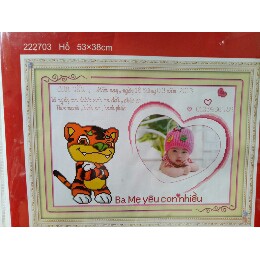 Tranh thêu chữ thập khung hình con giáp hổ 222703 53x38cm