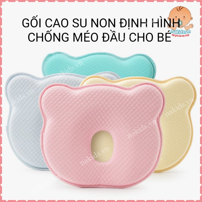 Gối Cao Su Non Cho Bé Hình Gấu Chống Bẹp Đầu Méo Đầu