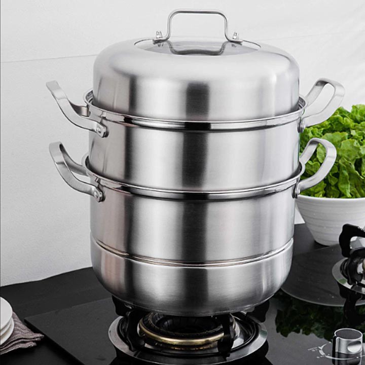 Nồi hấp inox 3 tầng 28cm Siêu bên tiện lợi
