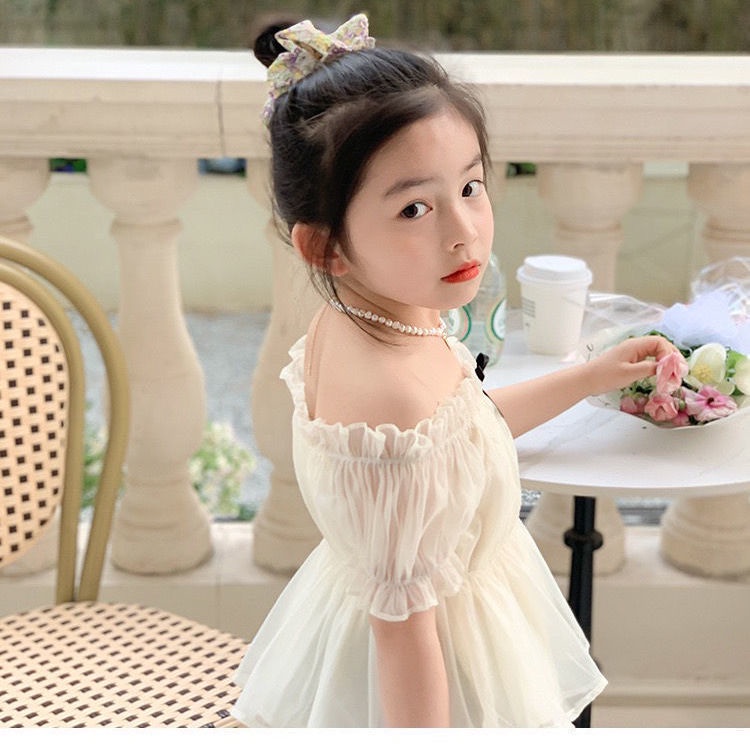 Áo Kiểu Tay Ngắn Phồng Hở Vai Phong Cách Phương Tây Dành Cho Bé Gái