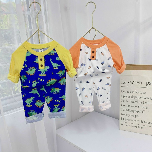 Đồ ngủ bé trai Bộ đồ dài tay bé trai thun cotton bozip 1 đến 2 3 4 5 tuổi - STDA