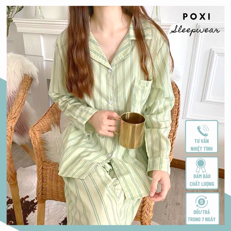 Đồ bộ ngủ sọc xanh Pyjama POXI Sleepwear