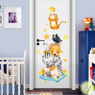 Decal dán tường Mèo hái sao