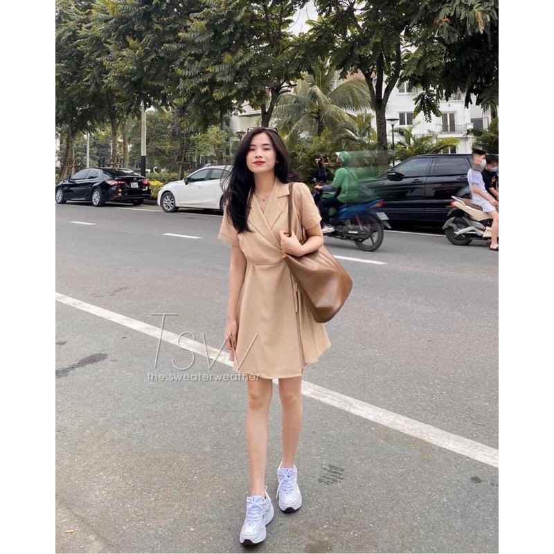 váy cổ vét cột eo