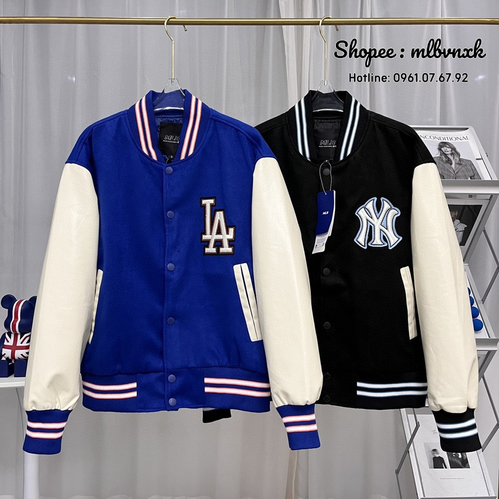 ẢNH THẬT / TQXK - Áo Bomber Kẻ 2 Sọc Xanh Đen MLB Monogram NY Yakees - ÁO THUN NAM NỮ HÀNG XUẤT DƯ FULLTAG