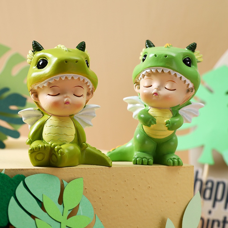 Set 2 Em bé khủng long trang trí bánh kem, bánh sinh nhật