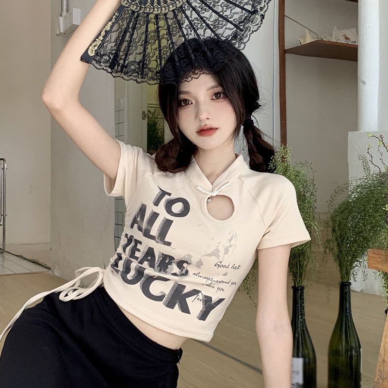 Áo Thun Dây Rút In Họa Tiết Monogram Thời Trang Mùa Hè Cho Nữ