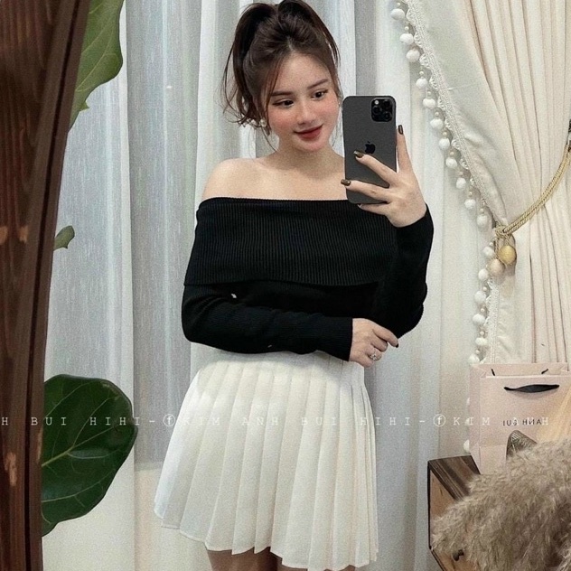 Áo Len Kiểu Tay Dài Cổ Trễ Vai Phong Cách Hàn Quốc Thời Trang Dành Cho Nữ