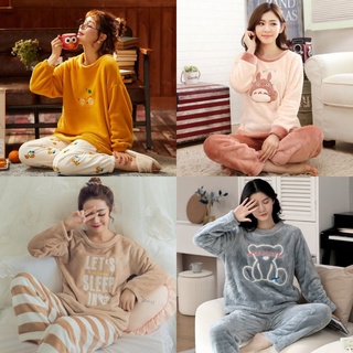 Bộ đồ ngủ dễ thương, [ĐƯỢC ĐỔI TRẢ] pijama, quần áo mặc nhà mùa đông nỉ bông, nhung lông giữ nhiệt dài tay dày ấm QA08.1