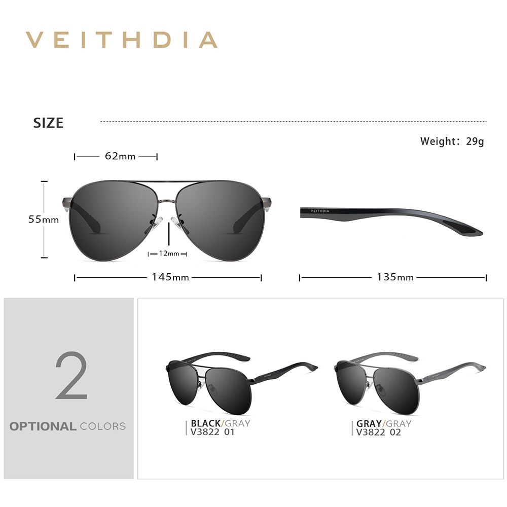 Kính Chống Nắng Phân Cực VEITHDIA 3822 Gọng Hợp Kim Nhôm Phong Cách Retro Cho Nam