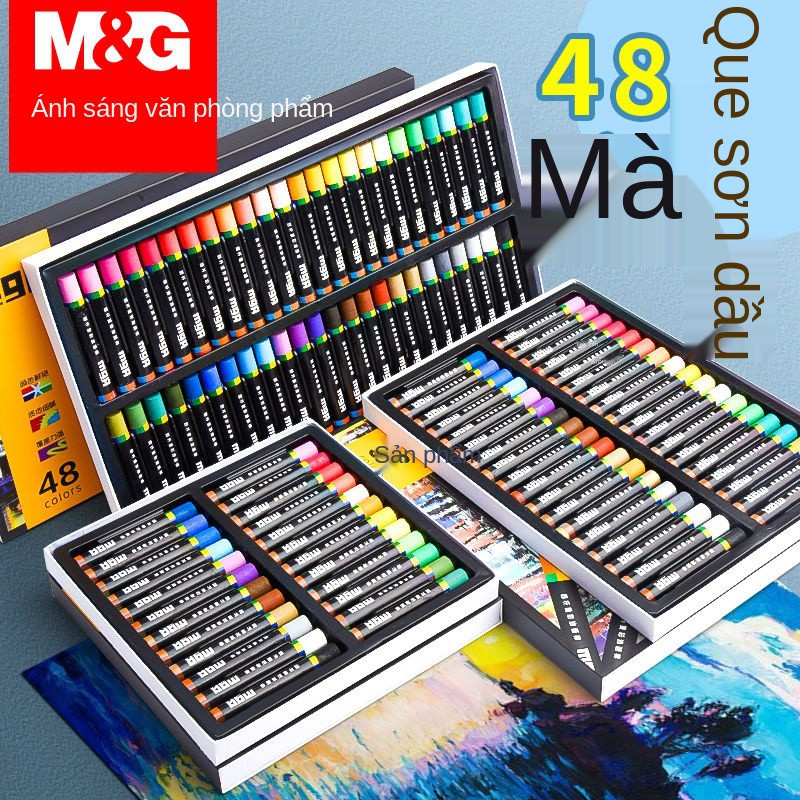 Phấn màu dầu đậm nhạt buổi sáng , Cọ vẽ 48 màu, bộ tranh sơn không độc hại, bìa cứng đen, bút tranh, đồ dùng mỹ thuật