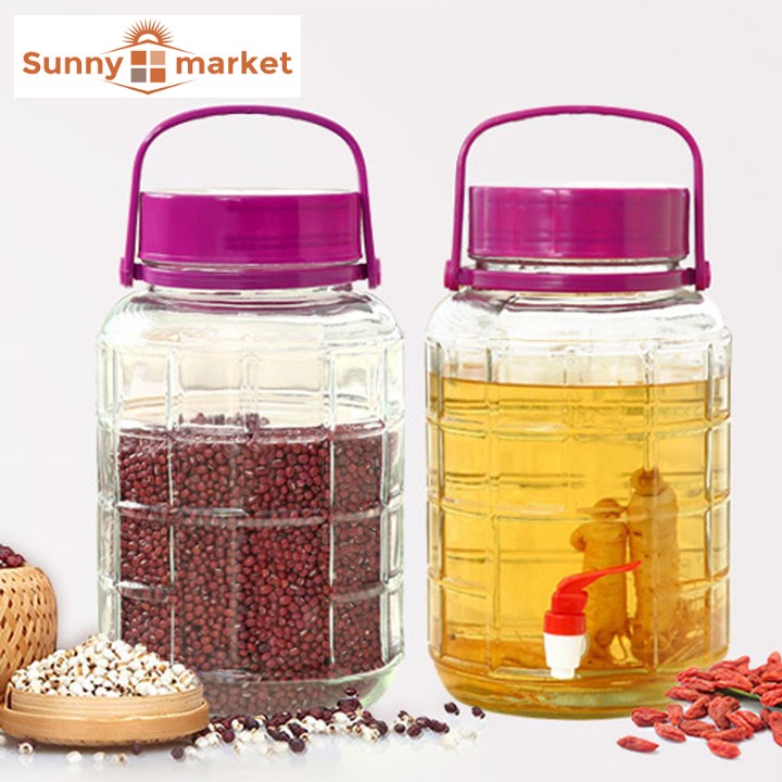 Bình thuỷ tinh ngâm rươu sâm có quai xách có van 10 lít