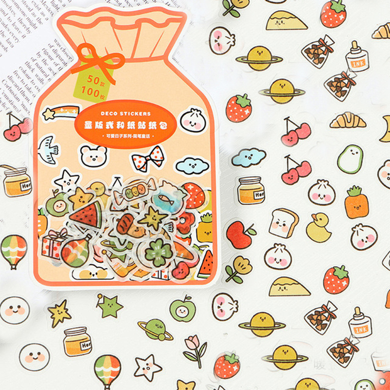 Bộ 100 cái nhãn dán trang trí hình gấu hoạt hình đáng yêu