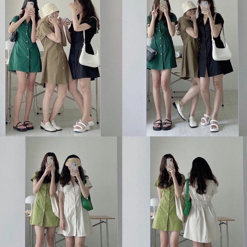 Váy sơ mi cổ vest dáng chữ A lưng chun / Đầm thô chữ A A9501N Nhung Nhớ