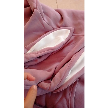 Áo hoodie tai thỏ trơn oversize dáng rộng hack dáng 100% ảnh thật
