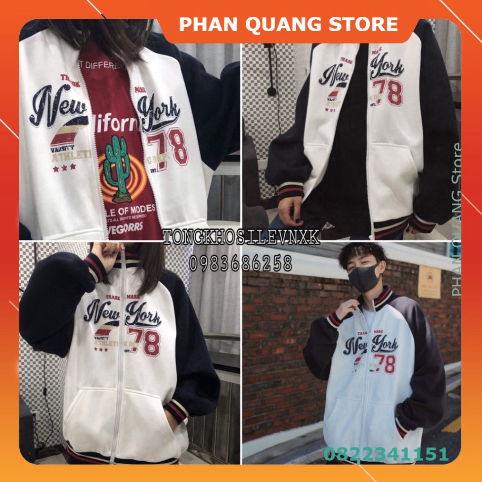👗 ÁO KHOÁC RAGLAN NEW YORK 78 - ÁO NỈ NGOẠI PHỐI TAY ĐEN TRẮNG VIỀN SỌC KHOÁC TRADE MARK PQ-Shop