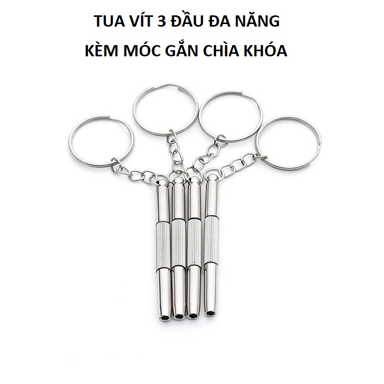 Tua vít 3 đầu đa năng nhỏ gọn tiện lợi kèm móc gắn chìa khóa bỏ túi sửa chữa kính, thiết bị điện tử