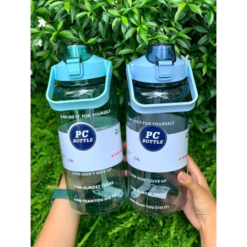 【GIAO NGAY】Bình Nước TRONG SUỐT Nhắc Nhở Uống Nước Mỗi Ngày Dành Cho Người Lười Uống Nước 2 lít Có Vạch Chia
