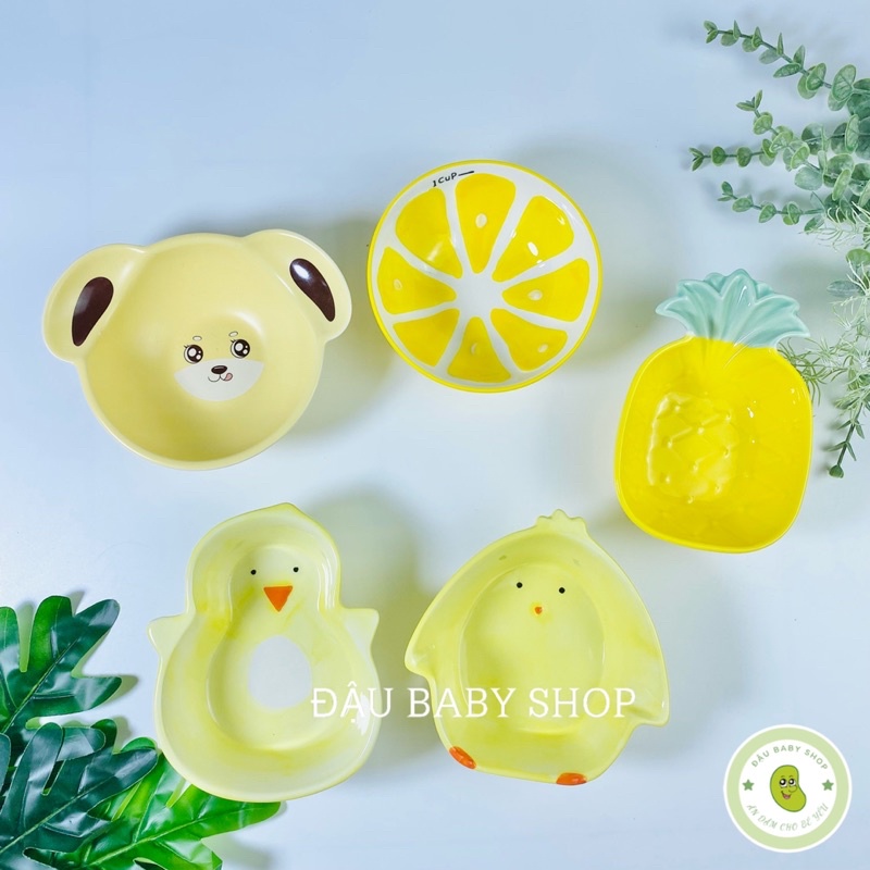 Bát ăn dặm gốm sứ, bát ăn dặm màu vàng cho bé