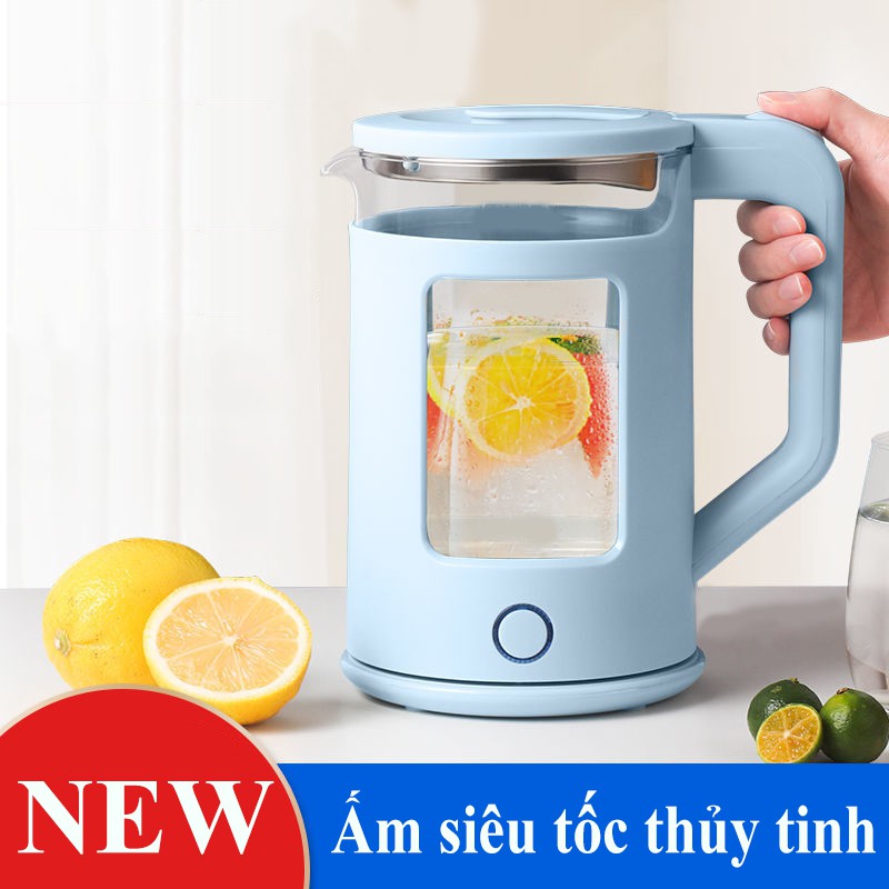 Ấm siêu tốc thủy tinh cao cấp dung tích 2.3L - Ấm đun nước siêu tốc thủy tinh an toàn tiện lợi có tấm nhựa cách nhiệt KL