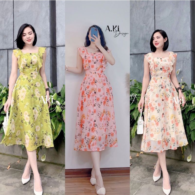 (TOP BÁN CHẠY) VÁY maxi voan hoa xanh nhí váy hoa xòe cánh tiên ẢNH THẬT