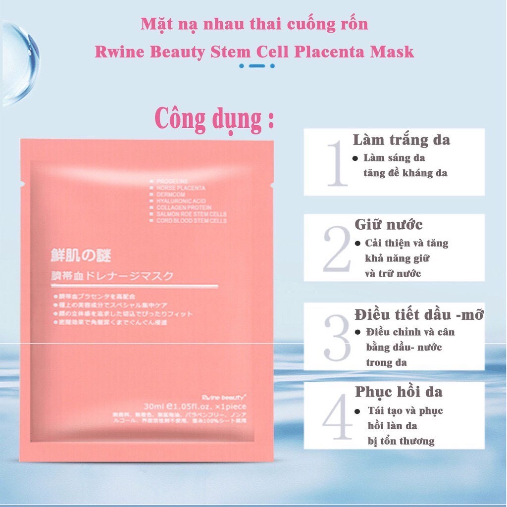 Mặt nạ nhau thai cừu Nhật Bản Rwine Beauty cuống rốn tế bào gốc dưỡng da tái tạo collagen cung cấp độ ẩm trắng da