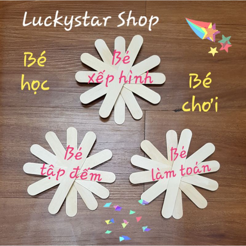 ☆ Set 50 Thanh gỗ/Que gỗ dùng trang trí, làm giỏ hoa, kem cây, bé tập đếm, làm toán, xếp hình, mô hình sáng tạo