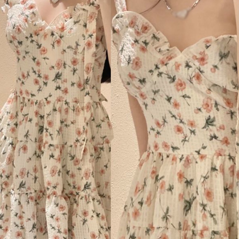 Brroa Đầm Xòe Mini Cổ Chữ V In Hoa Có Diềm Xếp Nếp Với Dây Buộc Eo Empire Sundr