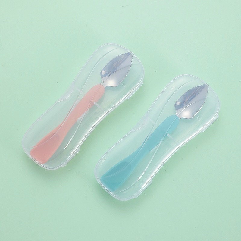 Thìa Nạo Nhỏ Hoa Quả, Thìa 2 trong 1, Muỗng Ăn Dặm 2 in 1 Đầu Silicon và Inox 304 Babibu-T2IN1
