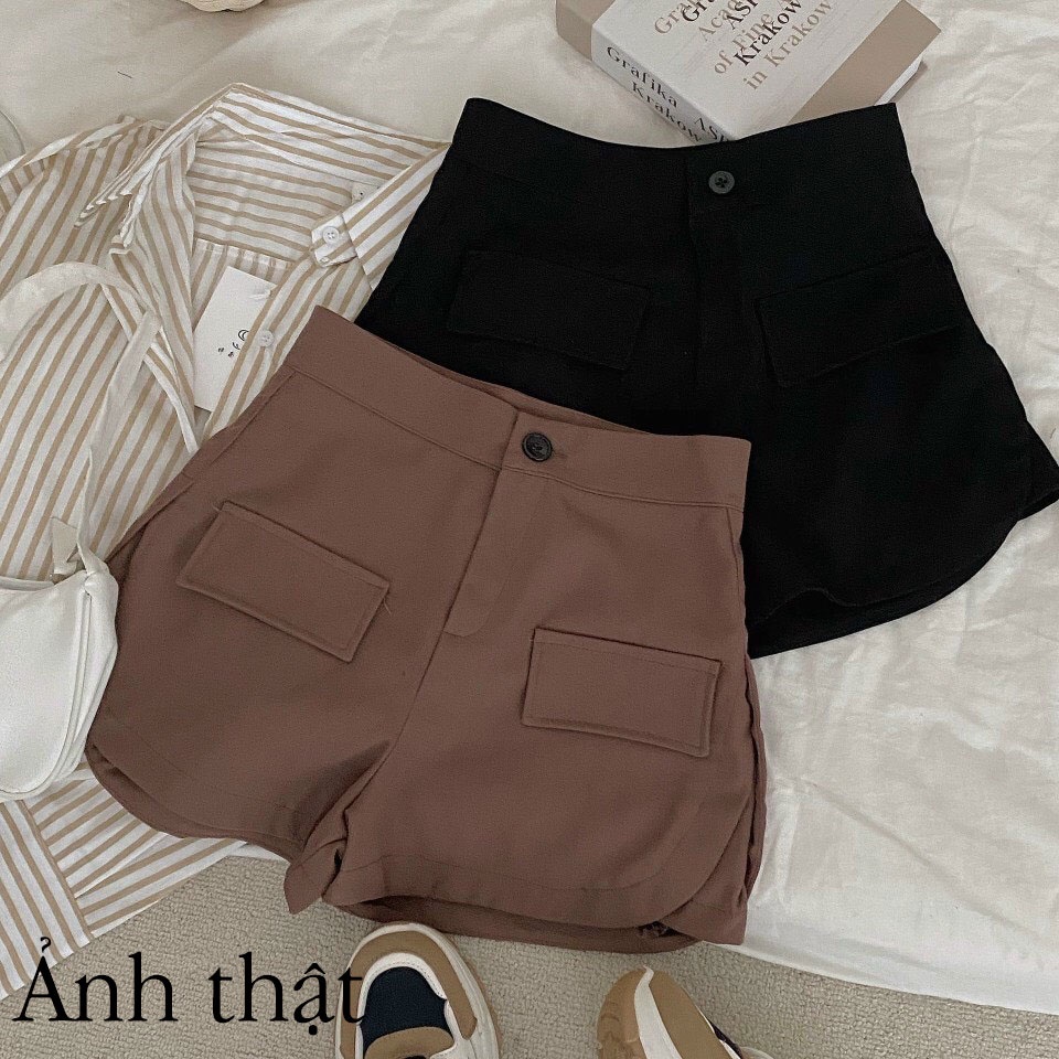 Quần Short Nữ Lưng Cao, Quần Đùi Sooc Ngắn Ống Rộng Cạp Cao 2 Túi Hộp Vuông S420