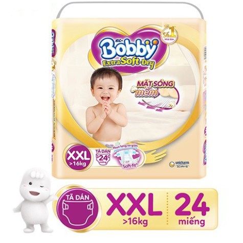 [TẶNG 6 MIẾNG TÃ QUẦN CAO CẤP]TÃ - BỈM DÁN TRẺ EM CAO CẤP BOBBY EXTRA SOFT DRY SIZE XXL (CHO BÉ TRÊN 16KG) 24 MIẾNG/BỊCH