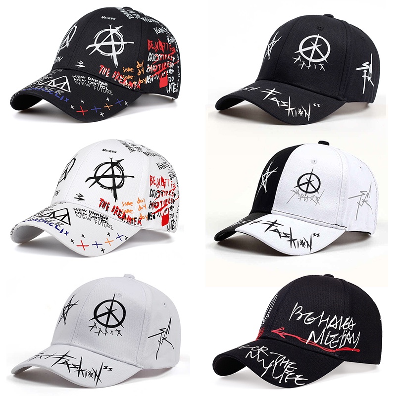Mũ Lưỡi Trai Cotton In Chữ Graffiti Phong Cách Hip Hop Có Thể Điều Chỉnh Cho Nam Nữ