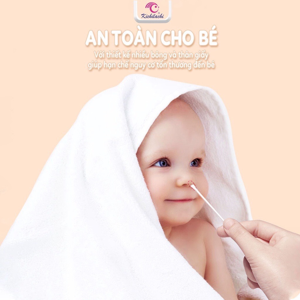 Tăm bông sơ sinh, BÔNG NGOÁY TAI SƠ SINH KICHILACHI HỘP HÌNH LỢN HỒNG CHO BÉ