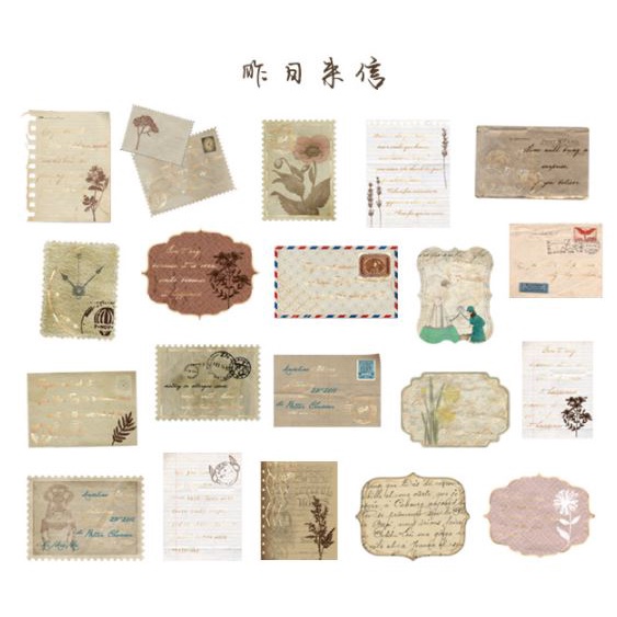 Set 40 Sticker vintage trang trí sổ bullet journal phong cách retro tem dán nhiều chủ đề