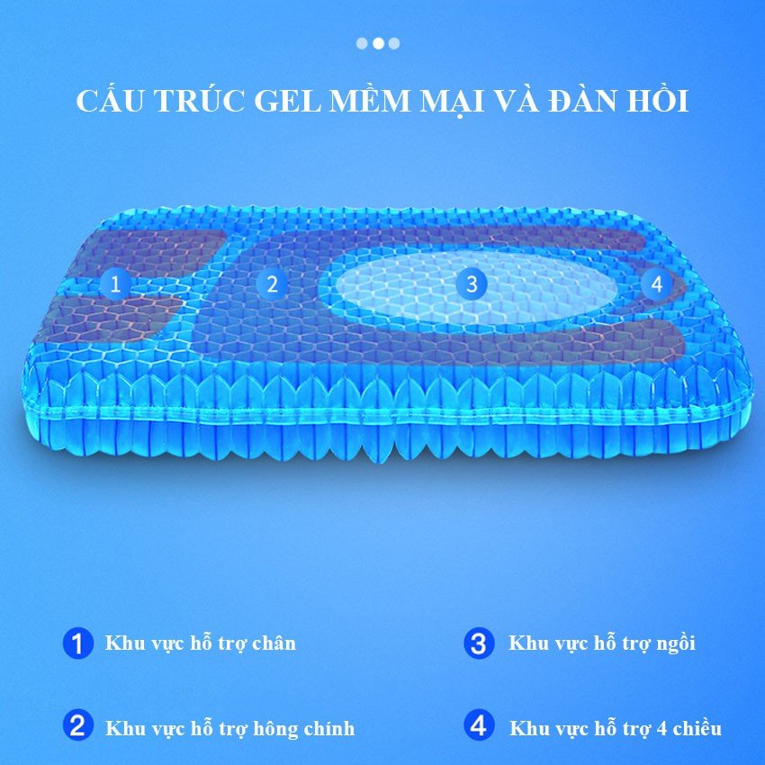 Đệm ngồi 2 lớp thoáng khí, đệm 3D gel tổ ong silicon đàn hồi lót ghế chống đau mỏi lưng
