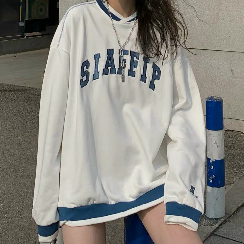 Áo sweater cổ V form rộng oversize unisex nam nữ chất liệu nỉ bo dệt điểm nhấn rua cầu vai