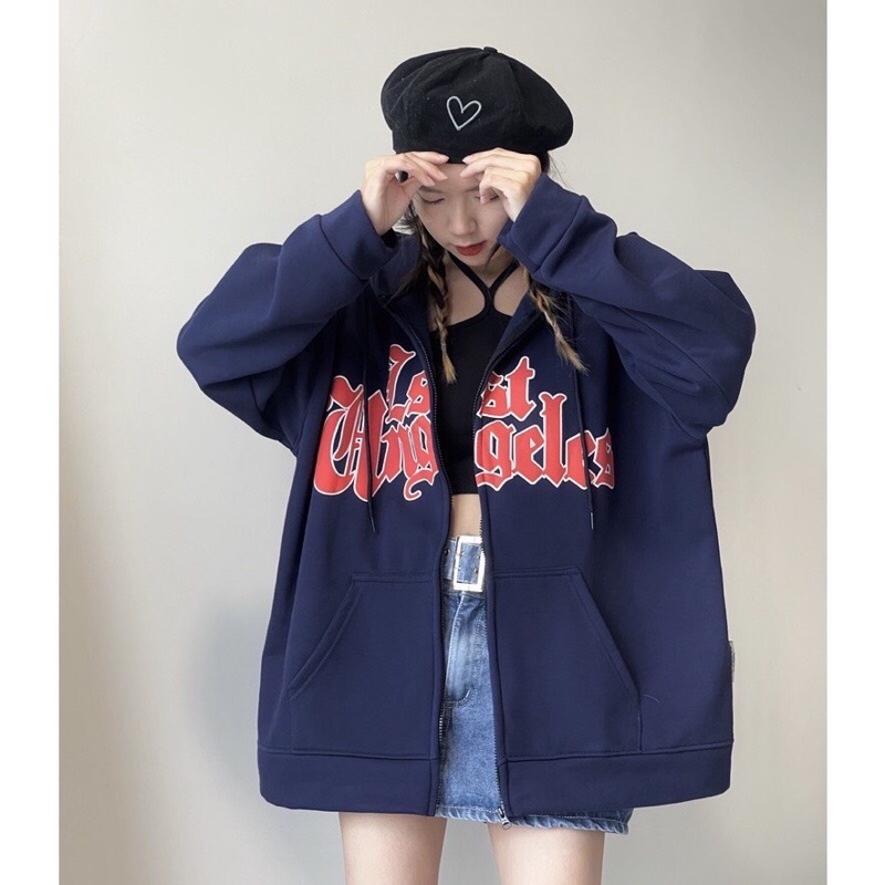 Áo khoác hoodie dây kéo bo tay Lossangerless UlzzangHodie nữ form rộng dài len tăm rẻ không xù lông Free ship