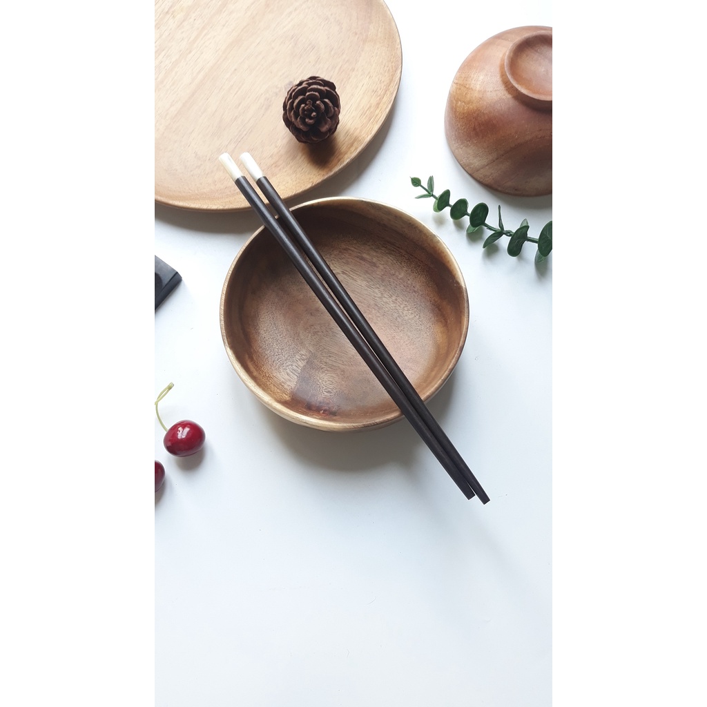 Đũa gỗ trắc đen tròn gắn đầu ốc vàng óng sang trọng cao cấp 25 cm Vitrapro