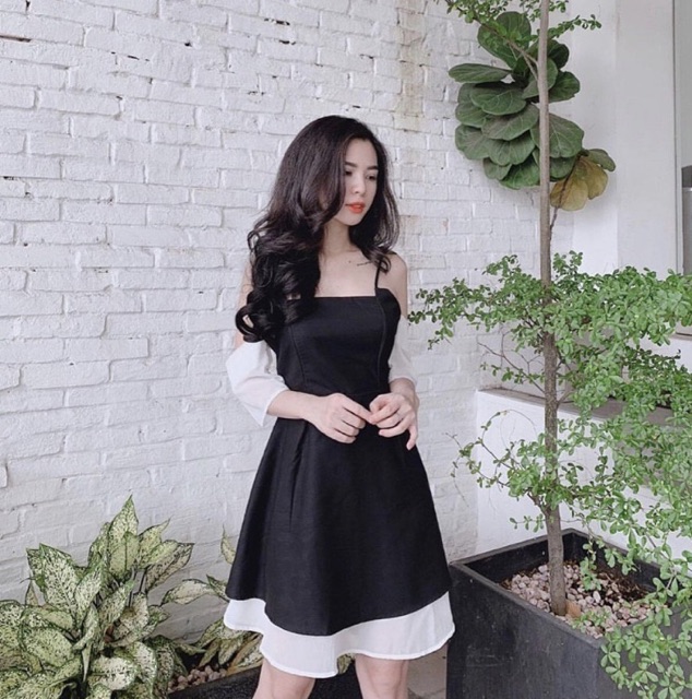 Đầm tiểu thư BlaPInk thiết kế 2 dây phối tay voan trắng -Kylie