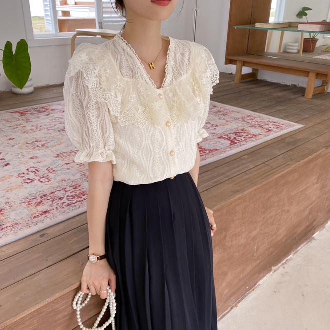 Áo Sơ Mi Ngắn Tay Khâu Ren 51703