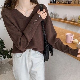 Xj-xj-fashionable Tính Khí Cổ Chữ V Thiết Kế Top Thu Đông Đáy Áo Chui Đầu Áo Len Rời Áo Len Dài Tay Lười Dệt Kim Bạn Gái Quần Áo Nữ Real Shot Chính Hãng Hàn Quốc